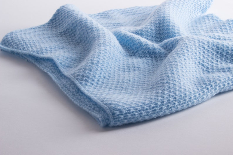 Boys Super Soft 4 Ply Honeycomb 100% Cashmere Baby Blanket 'Baby Blue' handmade in Scotland by Love Cashmere image 1