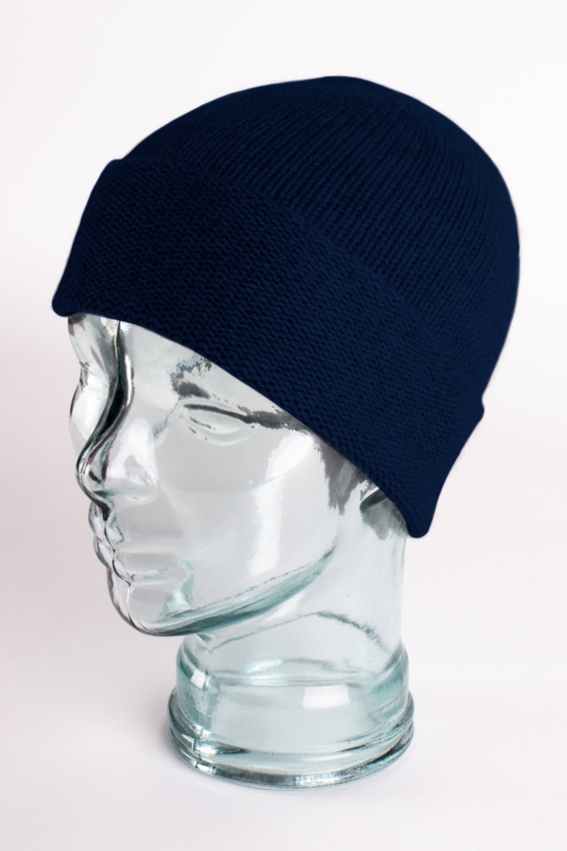 Ladies 100% Cashmere Beanie Hat 'Dark Navy' handmade in Scotland by Love Cashmere image 3