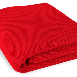 Luxury 100% Cashmere Waffle Stitch Blanket - &#39;Red&#39; - ** Made to Order, 5 Sizes Available ** - handmade in Scotland by Love Cashmere