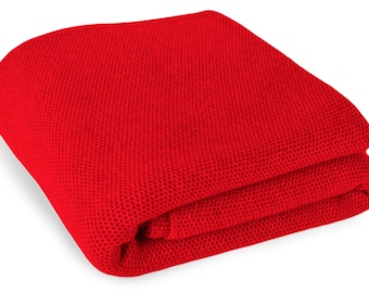 Luxe 100% Cashmere Waffle Stitch Blanket - 'Red' - ** Op bestelling gemaakt, 5 maten beschikbaar ** - handgemaakt in Schotland door Love Cashmere