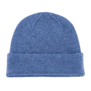 Mens 100% Cashmere Beanie Hat - 'Denim Blue' - handmade in Scotland by Love Cashmere