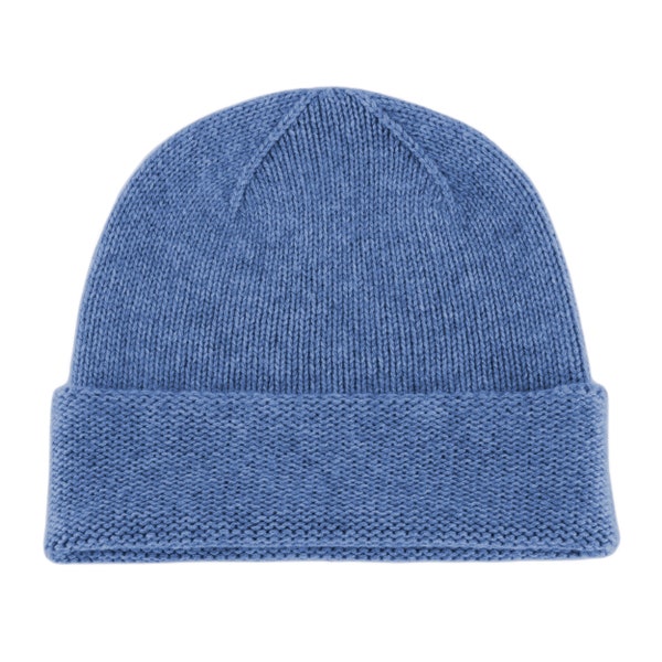 Mens 100% Cashmere Beanie Hat - 'Denim Blue' - handmade in Scotland by Love Cashmere