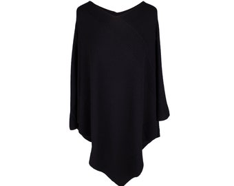 Ladies Designer 100% Cashmere Poncho - 'Black' - handmade in Scotland by Love Cashmere