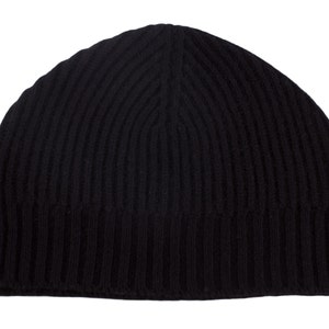 Ladies Ribbed 100% Cashmere Beanie Hat - Black - handmade in Scotland by Love Cashmere