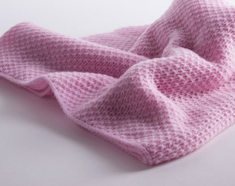 Girls Super Soft 4 Ply Honeycomb 100% Cashmere Baby Blanket - 'Baby Pink' - handmade in Scotland by Love Cashmere