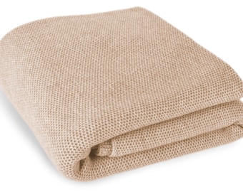 Luxe 100% Cashmere Waffle Stitch Blanket - Light Natural - ** Op bestelling gemaakt, 5 maten beschikbaar ** - handgemaakt in Schotland door Love Cashmere