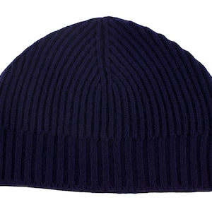 Ladies Ribbed 100% Cashmere Beanie Hat - Navy Blue - handmade in Scotland by Love Cashmere