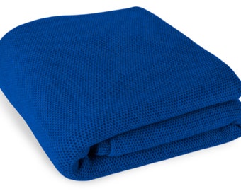 Luxe 100% Cashmere Waffle Stitch Blanket - Deep Blue - ** Op bestelling gemaakt, 5 maten beschikbaar ** - handgemaakt in Schotland door Love Cashmere