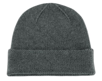 Mens 100% Cashmere Beanie Hat - 'Dark Gray' - handmade in Scotland by Love Cashmere