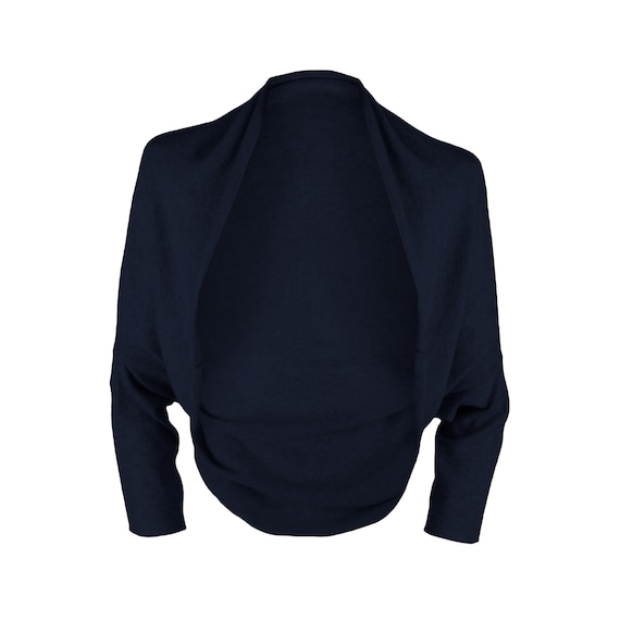 Ladies 100% Cashmere Wrap Sweater Shrug Navy Blue Made to
