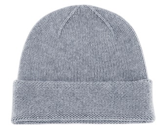 Ladies 100% Cashmere Beanie Hat - 'Light Gray' - handmade in Scotland by Love Cashmere