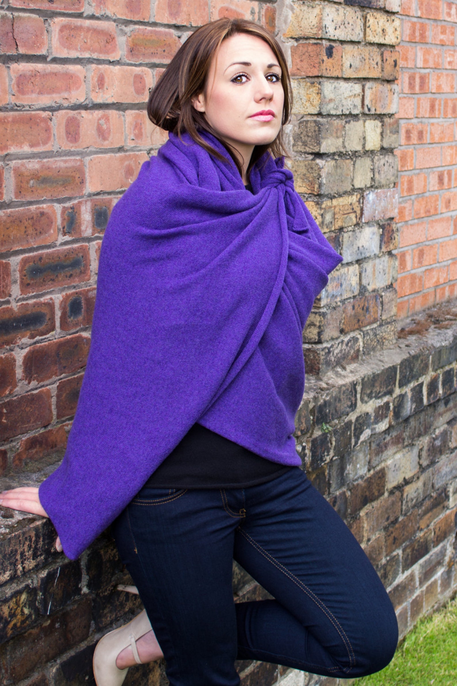 Vegan Cashmere Scarf Coat with Whipstitch Trim