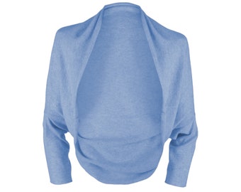 Señoras 100% Cashmere Wrap Sweater Shrug - Sky Blue - Made to Order - hecho a mano en Escocia por Love Cashmere