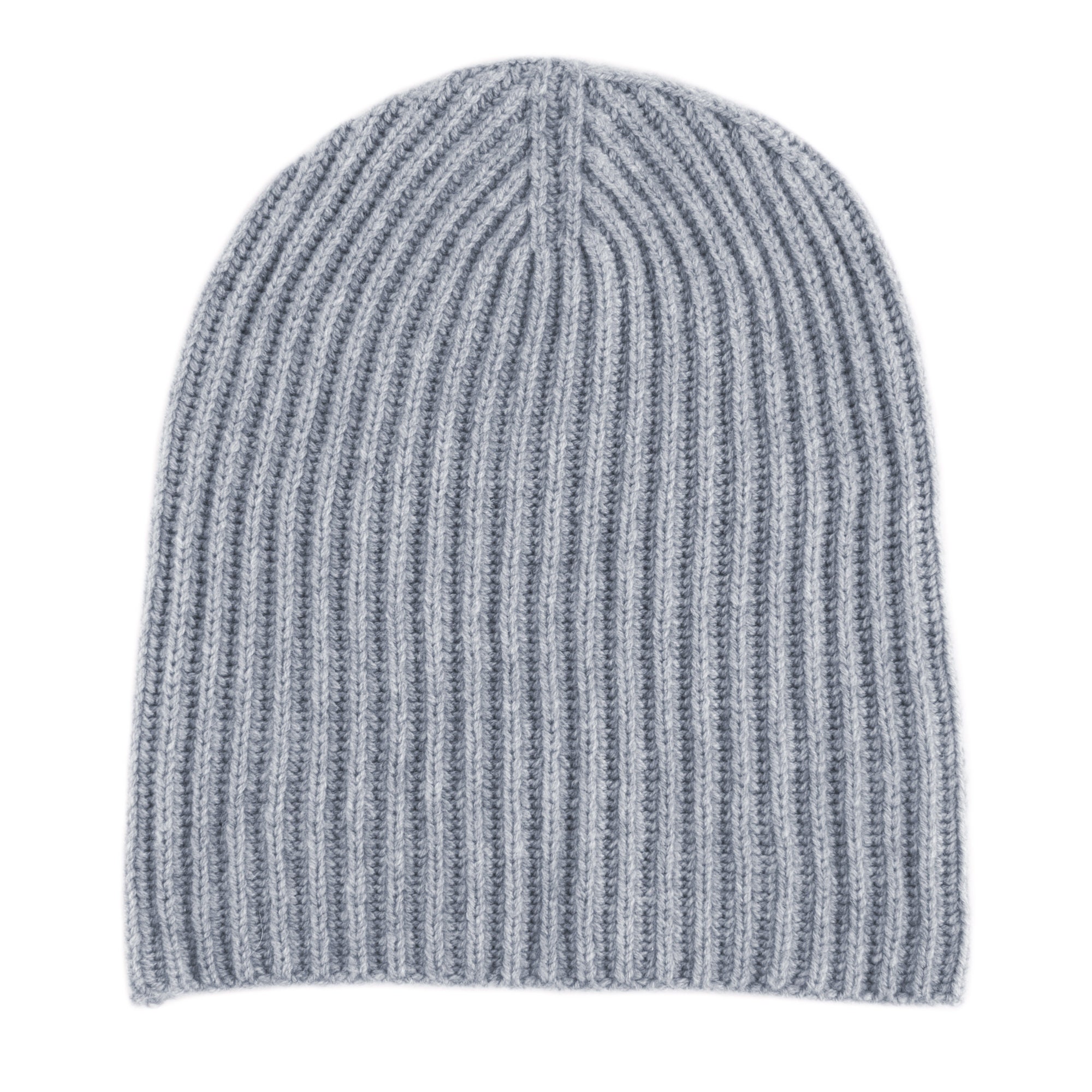 Mens Ribbed 100% Cashmere Beanie Hat - Light Gray - Handmade 
