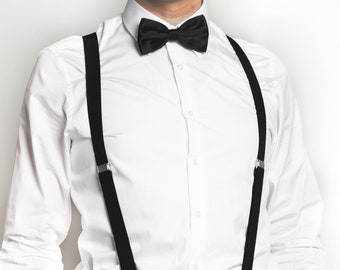 axy men's black suspenders + black bow tie - wedding groomsmen photo shoot birthday party