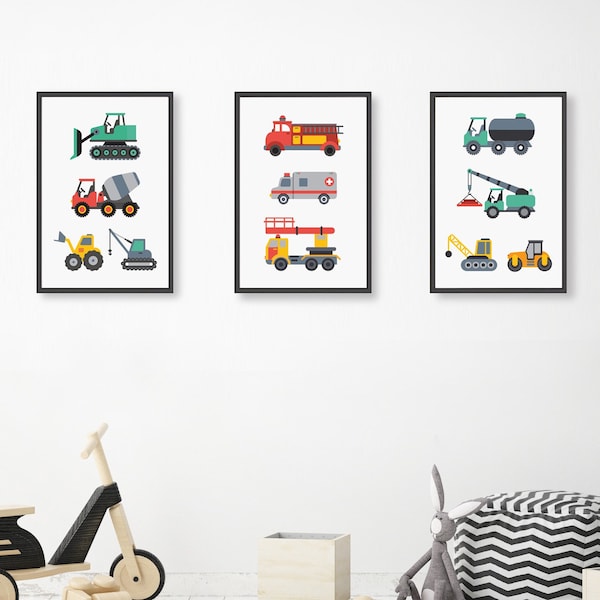 Himmelzucker Premium 3er Kinder Poster set für Kinderzimmer Babyzimmer DIN A4 Wandbilder Junge Mädchen Bilder Kinderposter Autos