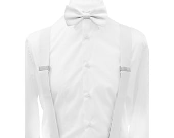 axy bretelles blanches pour homme de 3,5 cm de large + noeud papillon blanc - séance photo de garçons d'honneur de mariage fête d'anniversaire