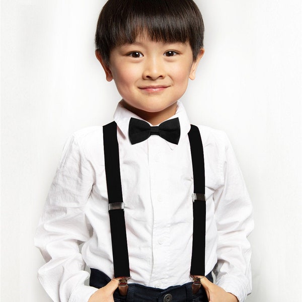axy Black Suspenders + Black Bow Tie for Kids / Boys - Groomsmen - Ring Bearer Outfit -photo-shooting - Birthday