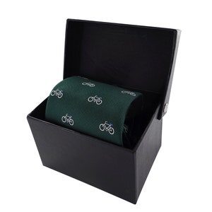 axy Herren Seidenkrawatten mit Geschenkbox Krawatte 8cm breite Grün Motiv Fahrrad HK2 Bild 5