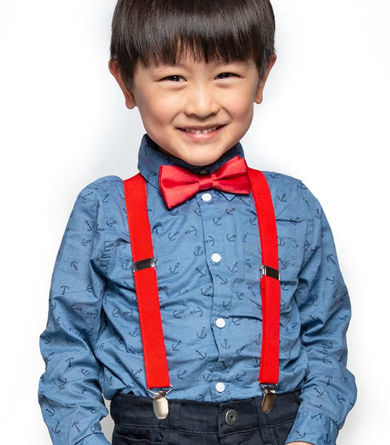 red suspender outfit