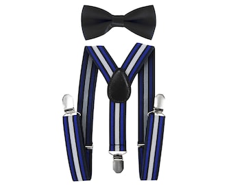 axy children's braces color stripes No.7+ black bow tie - groomsmen - ring bearer outfit - photo shoot - birthday