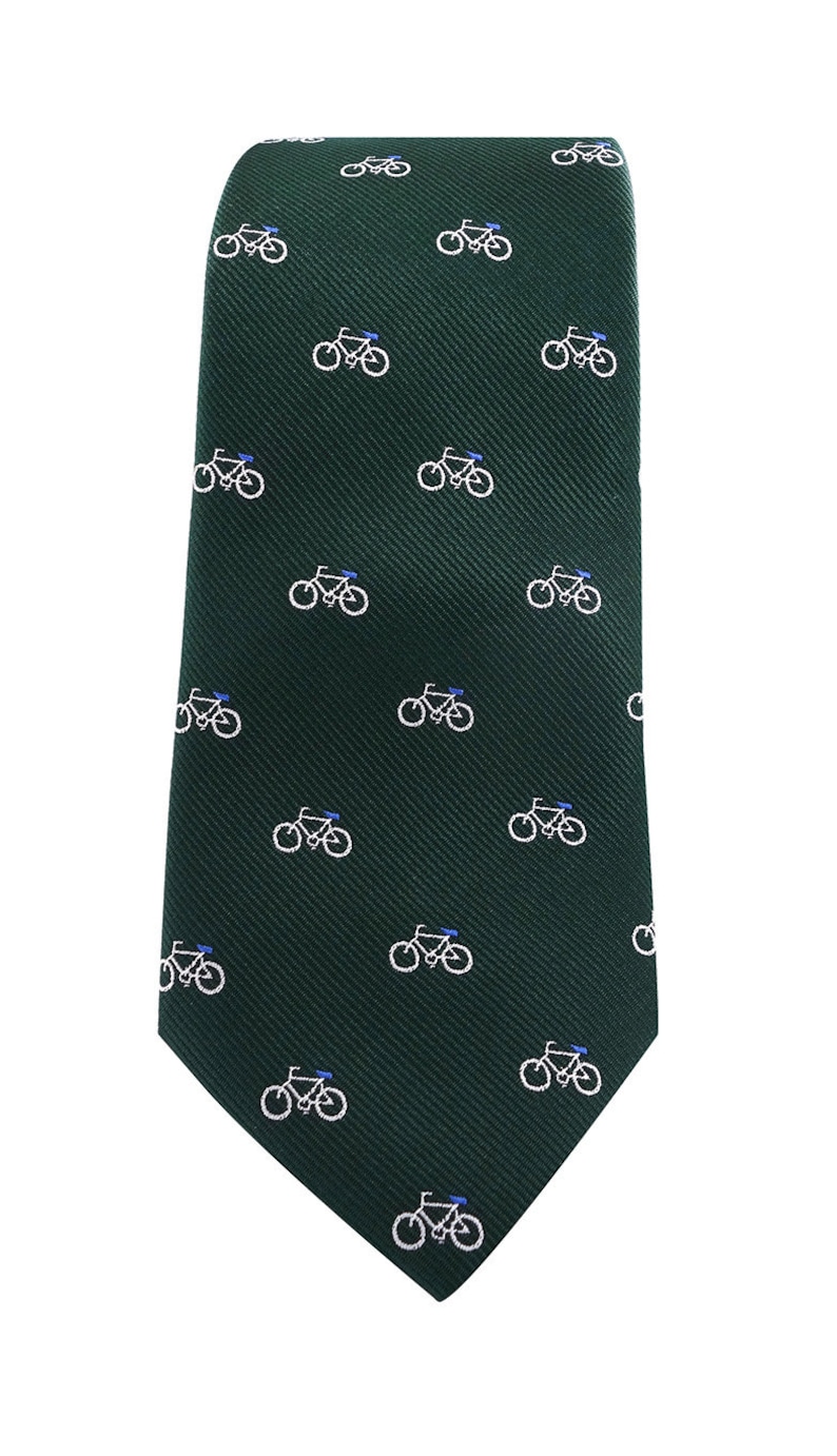 axy Herren Seidenkrawatten mit Geschenkbox Krawatte 8cm breite Grün Motiv Fahrrad HK2 Bild 3