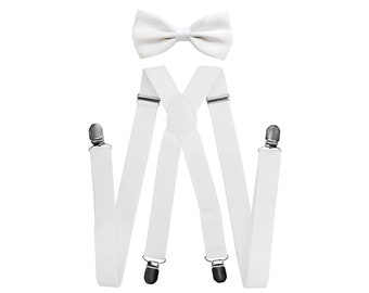 axy men's white suspenders + white bow tie - wedding groomsmen - photo shoot - birthday party