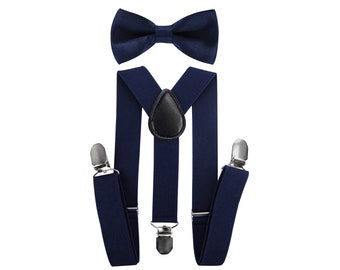 axy Schwarzblaue Hosenträger + Schwarzblaue Fliege für Kinder / Jungen - Groomsmen - Ring Bearer Outfit -foto-shooting - Geburtstag