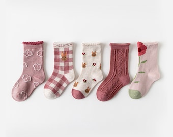 axy Lot de 5 paires de chaussettes pour enfants (ensemble, lot de 5, 5 paires) Chaussettes colorées douces pour enfants - Rose