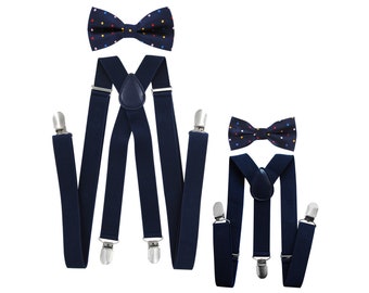 axy father-son partner look set black-blue suspenders with bow tie colorful No.6 for men-women-children - groomsmen - photo shoot - birthday