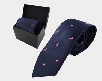 axy cravates en soie pour hommes avec boîte cadeau cravate 8 cm de large bleu noir - motif flamant rose HK2