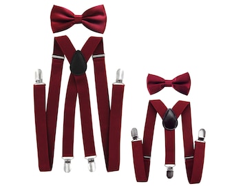 Father son partner look dad son wine red braces with bow tie set for men, women, children - groomsmen - photo shoot - birthday