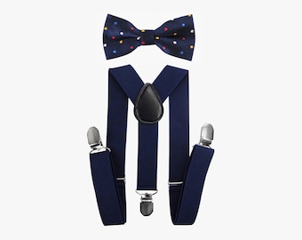 axy Black-blue suspenders + colorful bow tie No.6 for children / boys - groomsmen - ring bearer outfit - photo shooting - birthday
