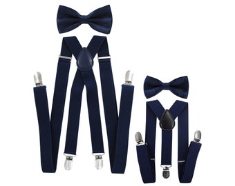 axy Vater-Sohn Partnerlook Schwarzblaue Hosenträger mit Fliege Set für Herren-Damen-Kinder - Groomsmen -foto-shooting - Geburtstag