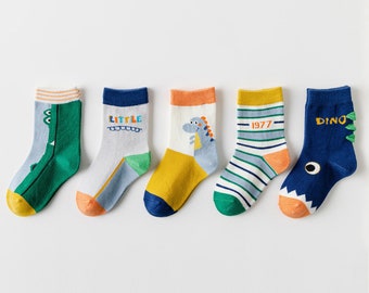 axy Lot de 5 paires de chaussettes pour enfants (ensemble, lot de 5, 5 paires) Cadeaux Chaussettes colorées douces pour enfants Dino