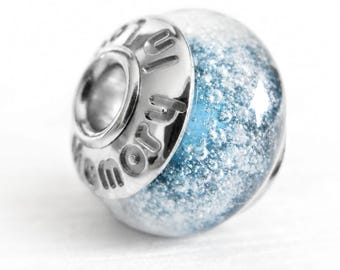 Glass & Polished Sterling Sterling Cremation Bead | Engraved Pet Memorial Charm | Reminisce