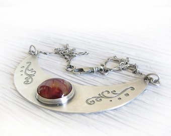 Unique crescent pet memorial necklace artisan made from glass, cremation ashes and sterling silver ~ Ethereal