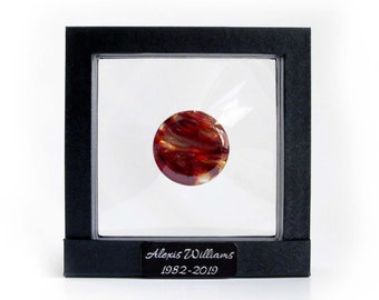 Cremation ashes glass memory stone with optional floating frame and nameplate