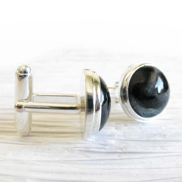 Glass cremation ash memorial cuff links artisan handmade from sterling silver ~ Presence