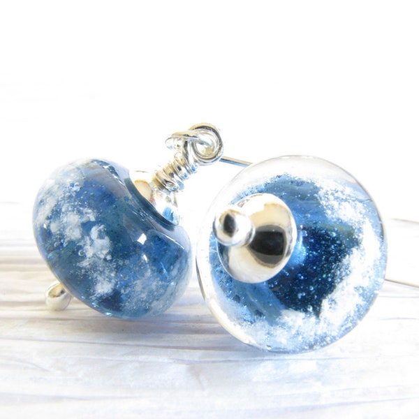 Glass cremation ash bead pet memorial earrings artisan handmade from sterling silver ~ Remind