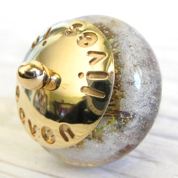 Solid 14k gold glass cremation ash engraved bead pendant ~ Sentiment