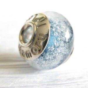 Cremation ashes engraved memorial bead charm artisan handmade from glass and sterling silver ~ Reminisce