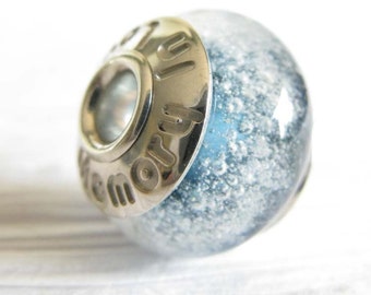 Cremation ashes engraved memorial bead charm artisan handmade from glass and sterling silver ~ Reminisce