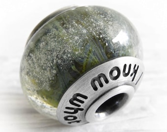 Glass & Antiqued Sterling Silver Cremation Ash Bead | Engraved Memorial Charm | Reminisce