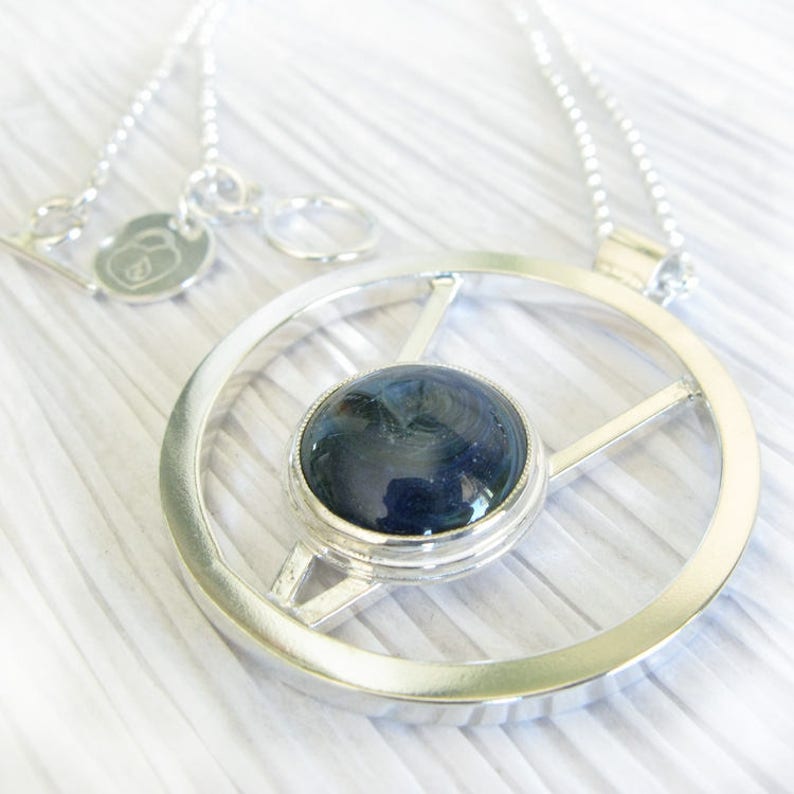 Artisan pet memorial cremation ashes pendant necklace handmade from glass and sterling silver ~ Halo