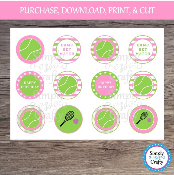 Pink Tennis Cupcake Toppers 2 Inch Printable Pink Tennis Etsy