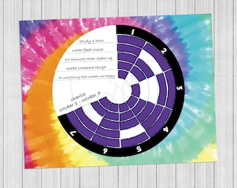 Tie Dye Weekly Healthy Habit Tracker - Digitale download om thuis af te drukken