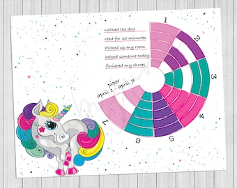 Sassy Unicorn Weekly Healthy Habit Tracker voor kinderen - Digitale download om thuis af te drukken