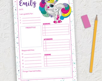 Unicorn gepersonaliseerde dagelijkse planner digitale DOWNLOAD