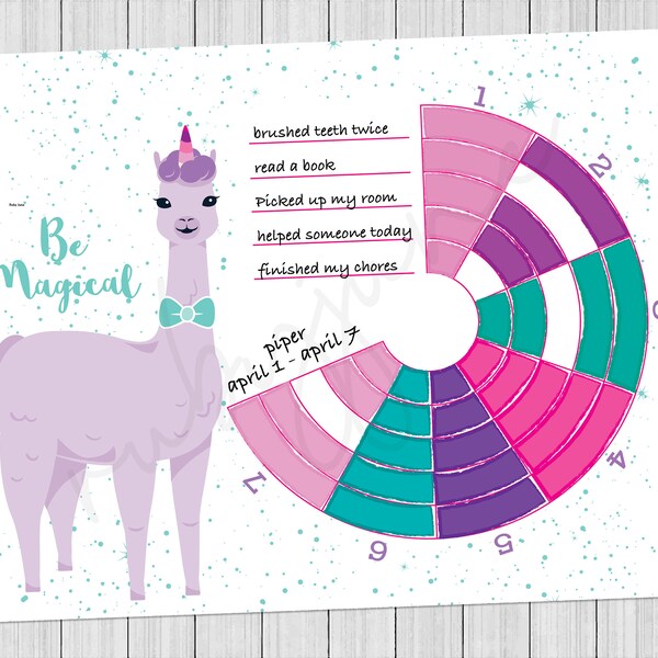 Magical Llama Weekly Gesunde Gewohnheiten Tracker für Kinder - Digitaler Download zum Ausdrucken zu Hause